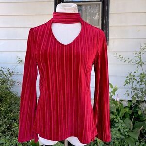 *** Nanette Lepore Ribbed Velvet Keyhole V-Neck Bell Sleeves Top M (P)